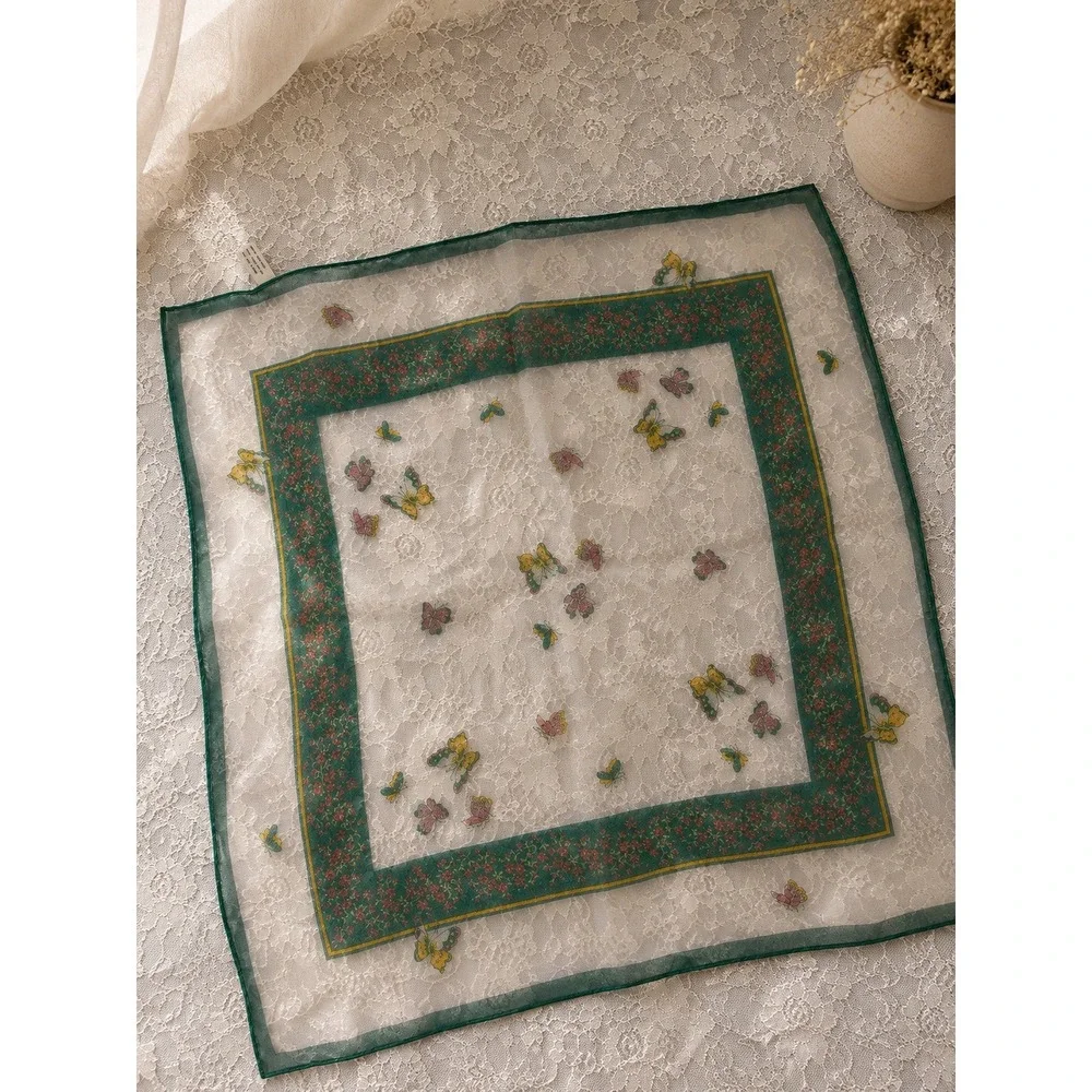 Vintage Sheer Butterfly Floral Scarf Japan Bandana Coquette Fairy Cottagecore